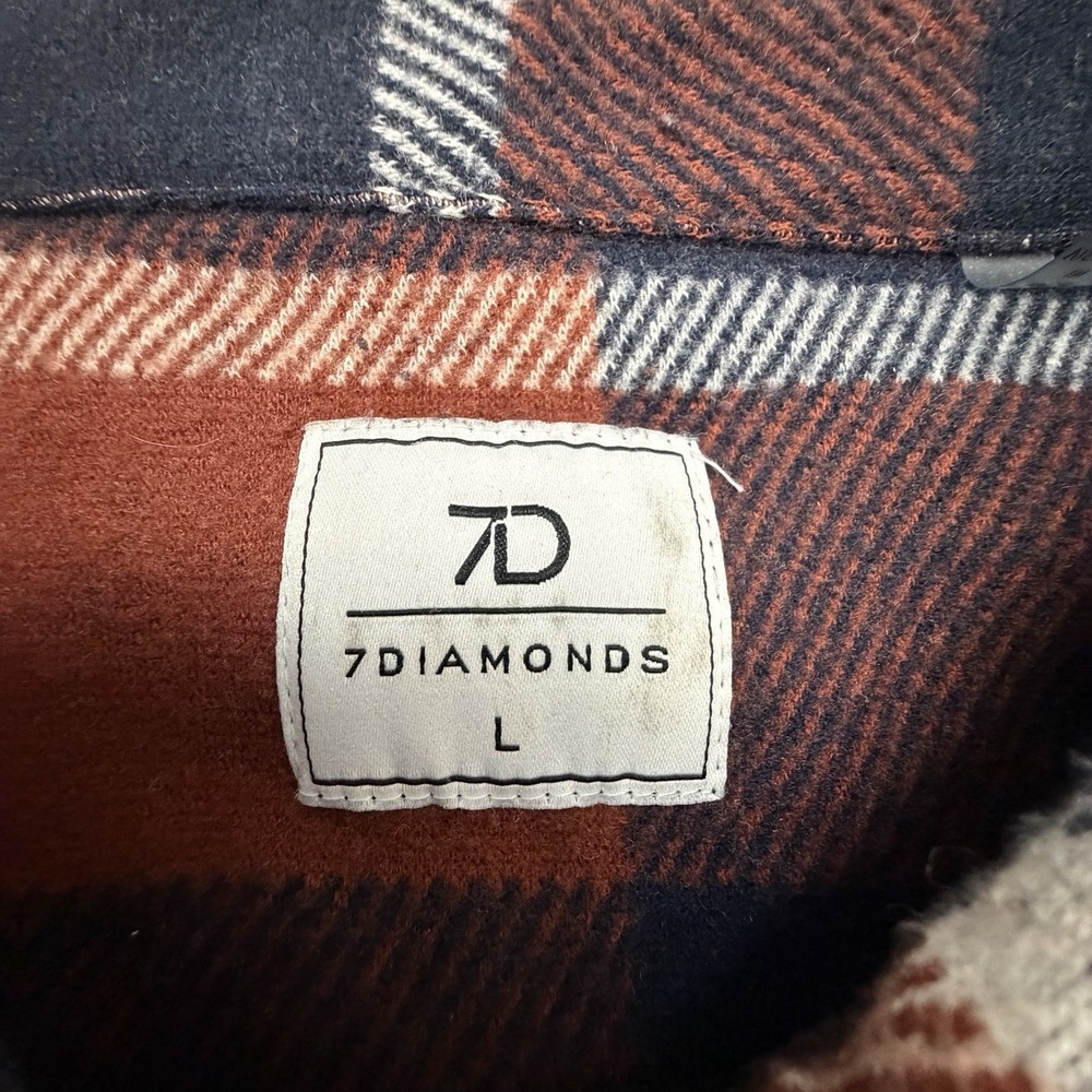 7Diamonds Generation Soft Flannel Shirt Mens L Rust Navy Plaid Stretch Button Up - Picture 6 of 10